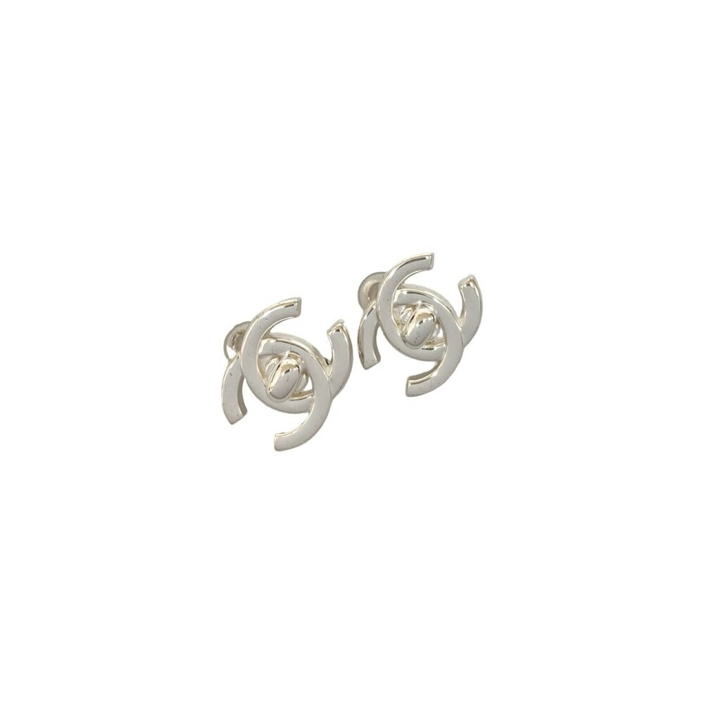 CHANEL Authentic Silver Logo Earrings